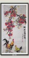 家家事事吉祥如意鸡谐音吉祥大红公鸡母鸡五只小鸡五形相生八方来财日进斗金当代100强书画名家胡源智作品