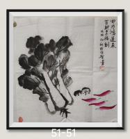 四方鸿运来四个红角百财福到家白菜谐音百财八方来财日进斗金好运连连当代书画名家胡源智画