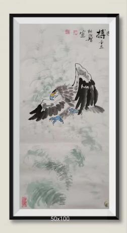 搏拼搏无往不胜八方来财日进斗金当代书画名家胡源智画