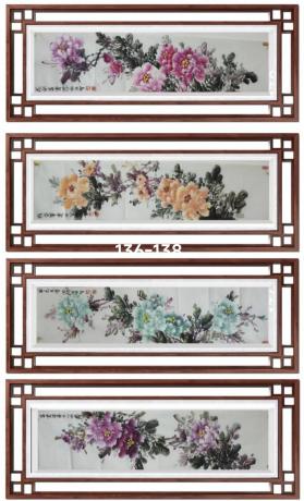 富贵牡丹四幅四扇屏四季平安八方来财日进斗金好运连连