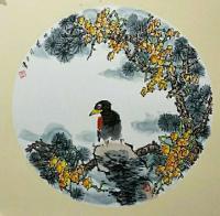陕西省美术家协会会员 王东花鸟画作品《国画团扇》